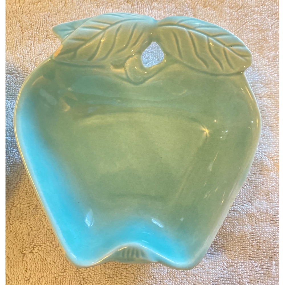 Vintage Hoenig of California 734 Aqua Turquoise Apple Ceramic Bowls Set of 2 MCM - Picture 4 of 6